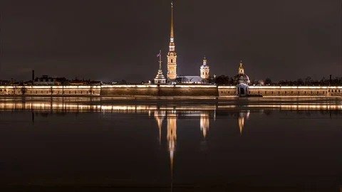 Time lapse of an ice moving along the Neva river Stock Footage