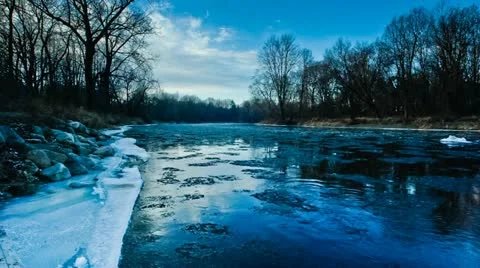 Time Lapse of ice in river Stock Footage 11632320