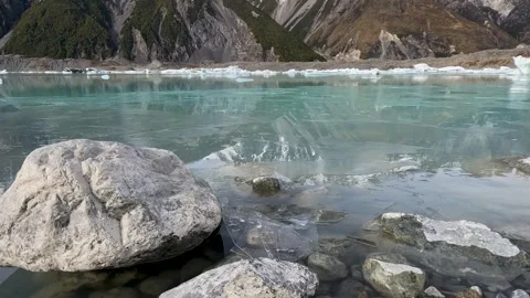 Time Lapse of Ice Sheets Pushing Onto Rocks Stock Footage 248021615