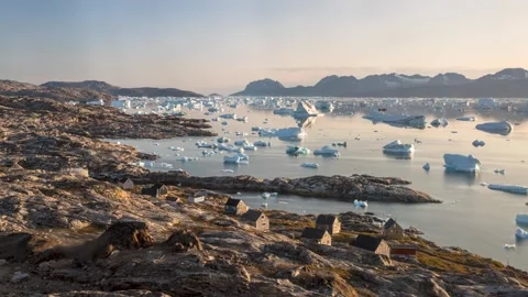 Time-lapse of icebergs drifting in large Sermilik fjord of East Greenland Stock Footage 332380908