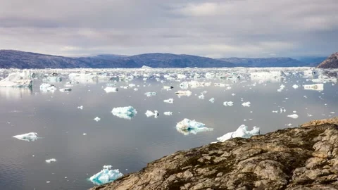 Time-lapse of icebergs drifting in large Sermilik fjord of East Greenland Stock-Footage 332392216