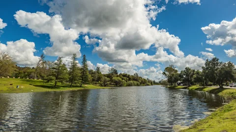 Time Lapse of Idylic Windy Lake and Dramatic Cumulus Cloudscape Stock Footage 278494950