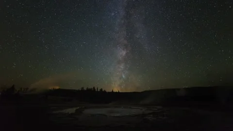 Time Lapse Idyllic View Of Hot Spring Over Landscape At Yellowstone National Stock Footage 166237669