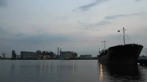 Time-lapse if a freighter in harbor Stock Footage 40207691