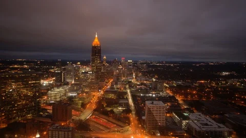 Time-lapse of illuminated Atlanta cityscape from night to dawn Stock Footage