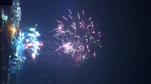 Time Lapse of Independence Day Fireworks over Dodger Stadium in LA Vertical Shot Stock Footage 52574491