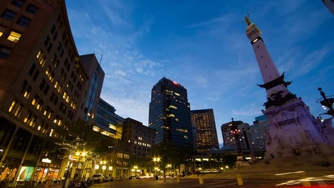 Time Lapse - Indianapolis Monument Circle Sunset 스톡 동영상 124093035