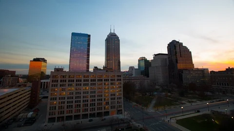 Time Lapse - Indianapolis Skyline at Sunset 스톡 동영상 124093060