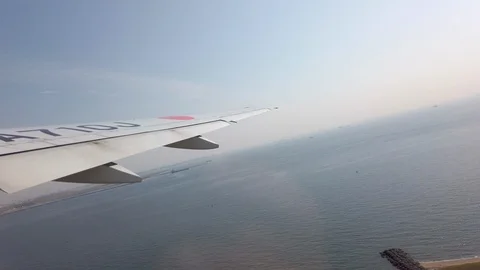 Time lapse inflight commercial airplane windows view takes-off from Tokyo Haneda Stock Footage 124351253