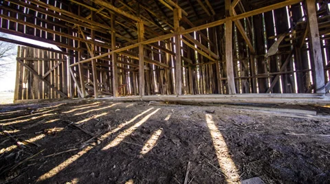 Time Lapse - Inside the Barn Sunlight and Shadows Stock Footage