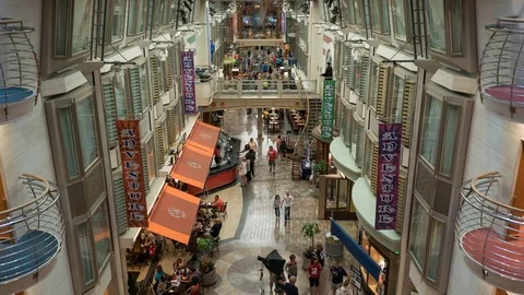 Time lapse inside of cruise ship promenade, atrium - Adventure of seas Stock Footage 72859529