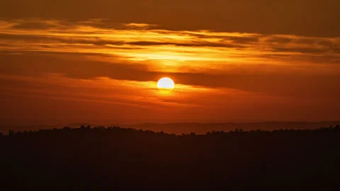 Time Lapse Intense Yellow-Orange Sunset in California's Sierra Nevad Foothills Stock Footage 278794520