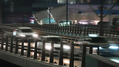 Time lapse interchange overpass city road, intersection roadway in evening Stock Footage 169322695
