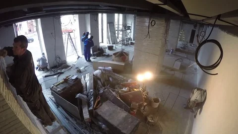 Time lapse of interior construction workers. Renovation day to night Stock Footage 111945174