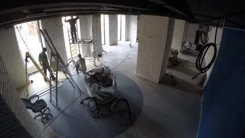 Time lapse of interior construction workers. Renovation day to night Stock Footage 111945188