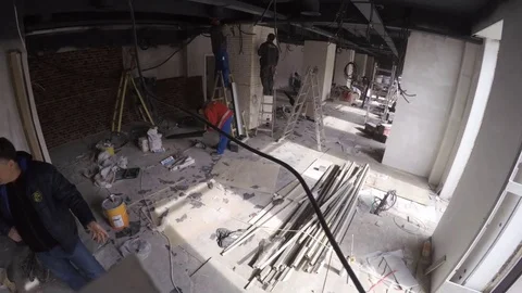 Time lapse of interior construction workers. Renovation day to night Stock Footage 111945191