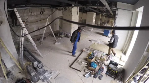 Time lapse of interior construction workers. Renovation day to night Stock Footage 111945196