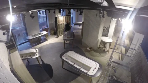 Time lapse of interior construction workers. Renovation day to night Stock Footage 111945223