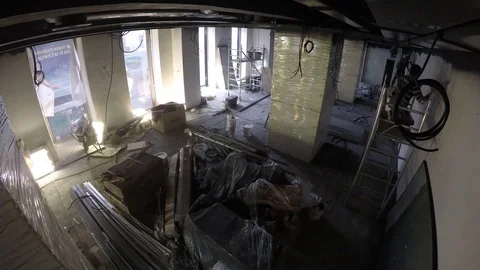 Time lapse of interior construction workers. Renovation day to night Stock Footage 111945416
