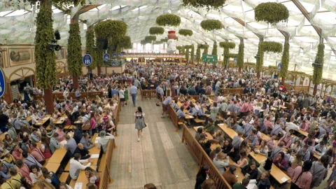 Time lapse interior of crowded tent Oktoberfest Munich Stock Footage 238005756