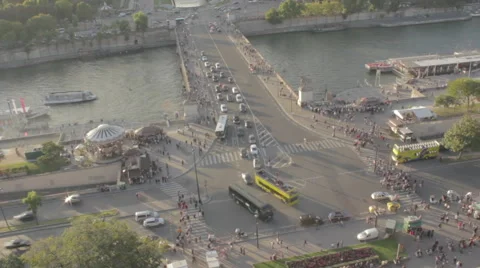Time lapse of intersection and Seine River in Paris France near the Eiffel Tower Stock Footage 43187840