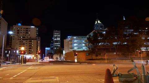 Time lapse at an intersection at night with traffic Stock Footage 92574132