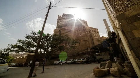 Time lapse of an Intersection in the Old City of Sana'a, Yemen Stock Footage 61327724