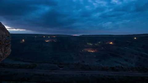 Time lapse. Iron ore quarry at dawn. Sky. Moving clouds Stock Footage 63766560