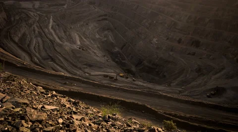 Time lapse. Iron ore quarry at dawn. Sky. Moving clouds Video stock 63768049