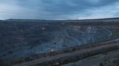 Time lapse. Iron ore quarry at dawn. Sky. Moving clouds Stock Footage 64510909