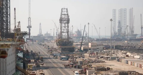 Time lapse of a jack up rig in the shipyard Stock Footage 116504564