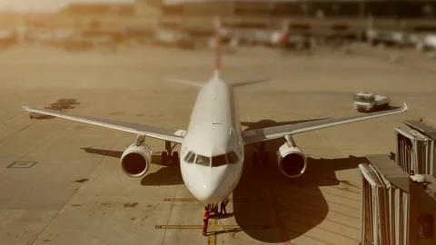 Time lapse of jet planes being refilled, refueled and prepared for flight Video stock 86807097