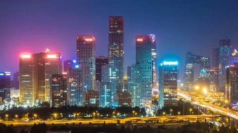 Time lapse of Jianwai SOHO,the CBD skyline at night in Beijing,China Stock Footage 78716371