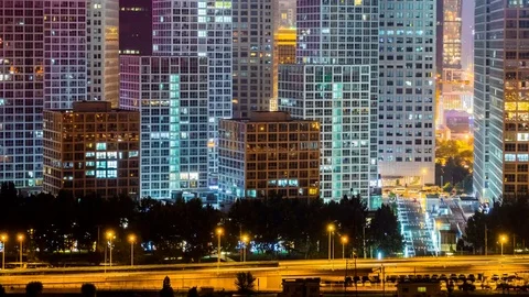 Time lapse of Jianwai SOHO,the CBD skyline at night in Beijing,China Stock Footage 78716472
