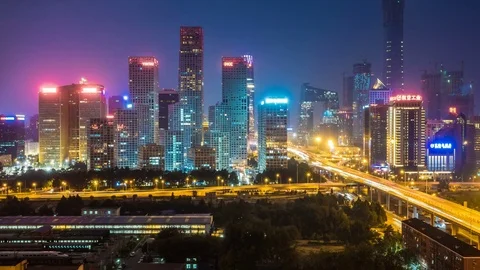 Time lapse of Jianwai SOHO,the CBD skyline at night in Beijing,China Stock Footage 78716669