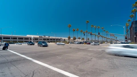 Time lapse at a John Wayne airport in Irvine, California with blurred traffic Stock Footage 109981778