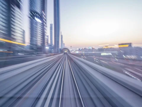 Time lapse journey on the modern driverless Dubai elevated Rail Metro System Stock Footage 73055286