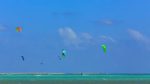 Time lapse kite surfing in the Kite Village near Hamata Marina at the Red Sea Stock Footage 58290541