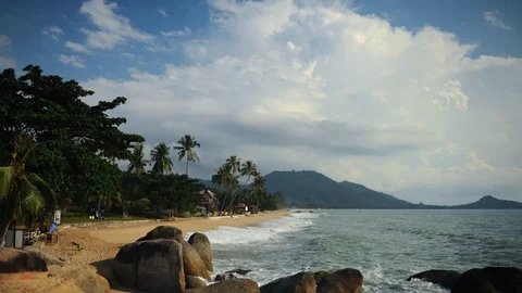 Time Lapse of Ko Samui Island Thailand Lamai Beach with Palm Trees Landscape Day Stock Footage 98344666