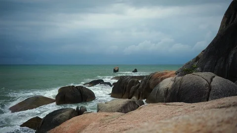 Time Lapse of Ko Samui Island Water Seascape with Granitic Rocks Thailand Nature Stock Footage 105714784