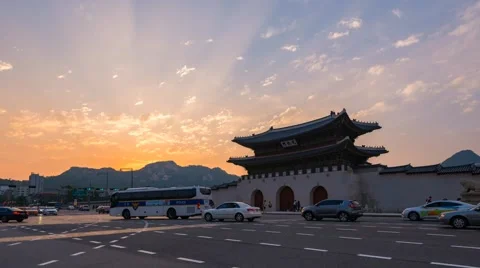 Time lapse Korea,Sunset of Gyeongbokgung palace in Seoul, South Korea. Stock Footage