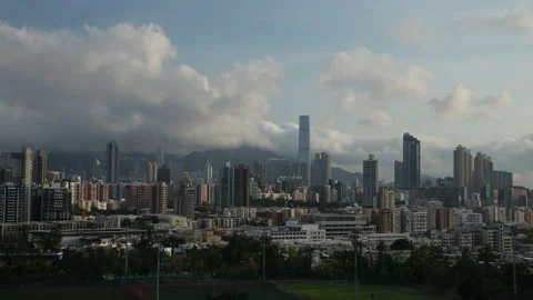 Time-lapse of Kowloon West under Nightfall from Checkerboard Hill Stock Footage 134332772
