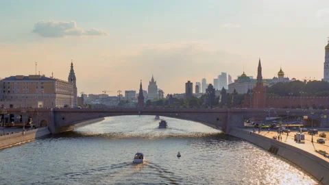 Time lapse, Kremlin and Churches from Moscow river Stock Footage 221471559