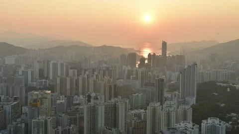 Time-lapse of Kwai Chung and Tsuen Wan from Smugglers' Ridge under sunset Stock Footage 232924587