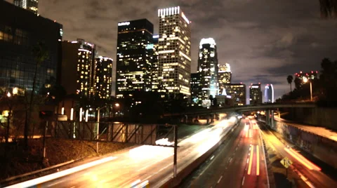 Time Lapse of LA Downtown Buildings & Freeway Los Angeles - Clip 3 Stock Footage