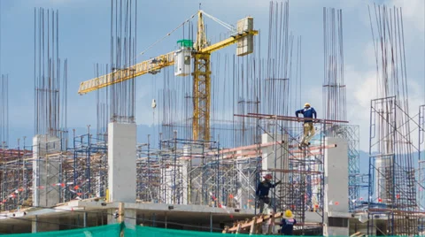Time lapse labor working in big construction site Stock Footage 32346407