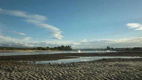 Time-lapse of lagoon at low tide in the late afternoon, New Zealand. Stock Footage 145622524