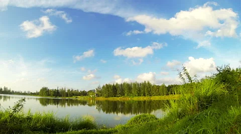 Time lapse of lake with clouds running through the sky. Stock Footage 41537975