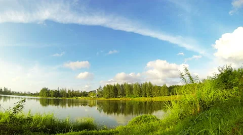 Time lapse of lake with clouds running through the sky. 4K Stock Footage 41819023