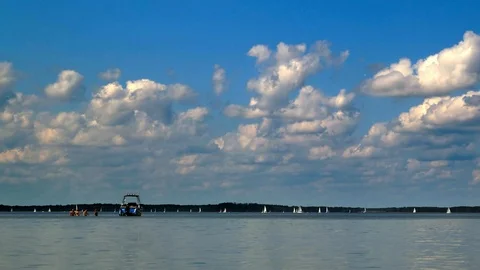 Time Lapse Lake Clouds Yachts Motorboat And People Stock Footage 97181580